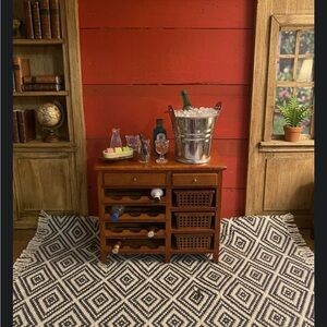 Dollhouse 1:12 Wooden Wine Storage Cabinet with Drawer and Baskets - Brown